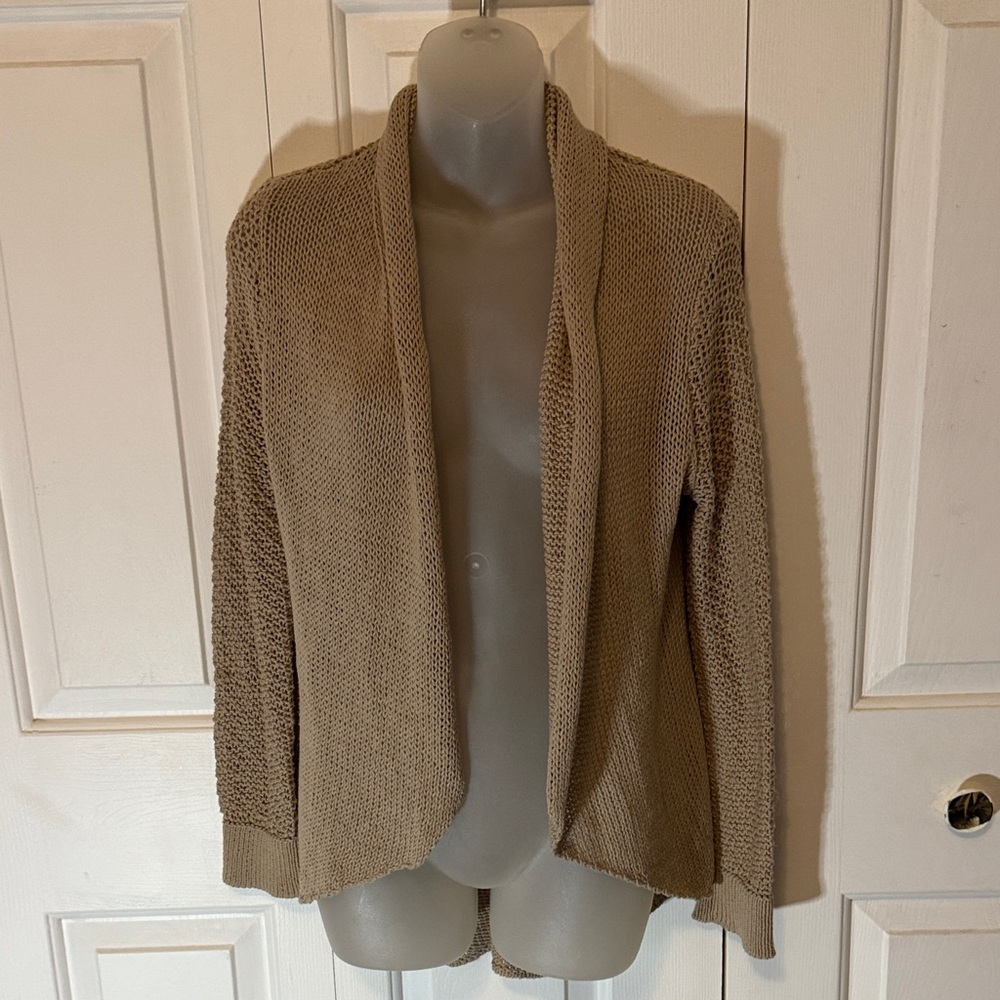 Wooden Ships Open-Front Knit Cardigan in Taupe b21